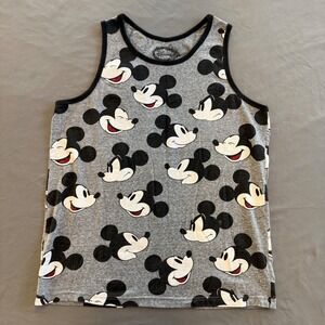 Disney Mickey Mouse Tank Top Gray All Over Print Mickey Face Graphic Women Large